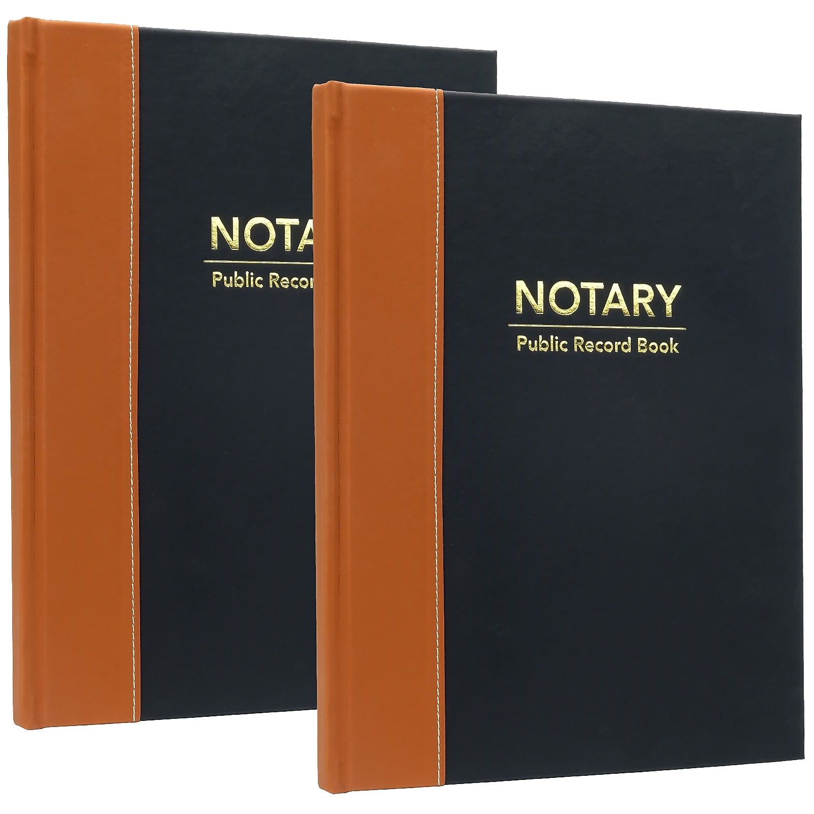 Global Printed Products Notary Public Record Book, 8.5" x 11", Black/Tan, 2/Pack (GPP-0094-A)