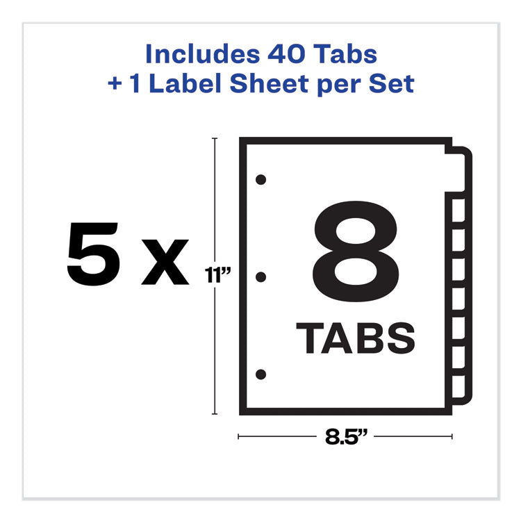 Print and Apply Index Maker Clear Label Dividers, Big Tab, 8-Tab, 11 x 8.5, White, 5 Sets