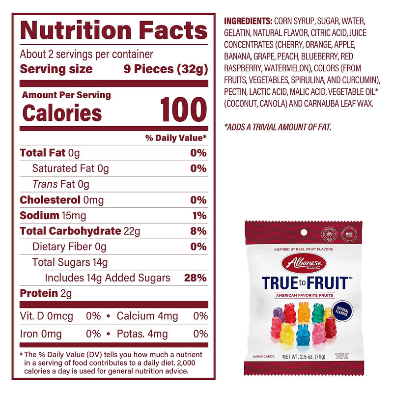 Albanese True to Fruit Variety Fruit Gummies, 2.5 oz., 24/Pack (220-02419)