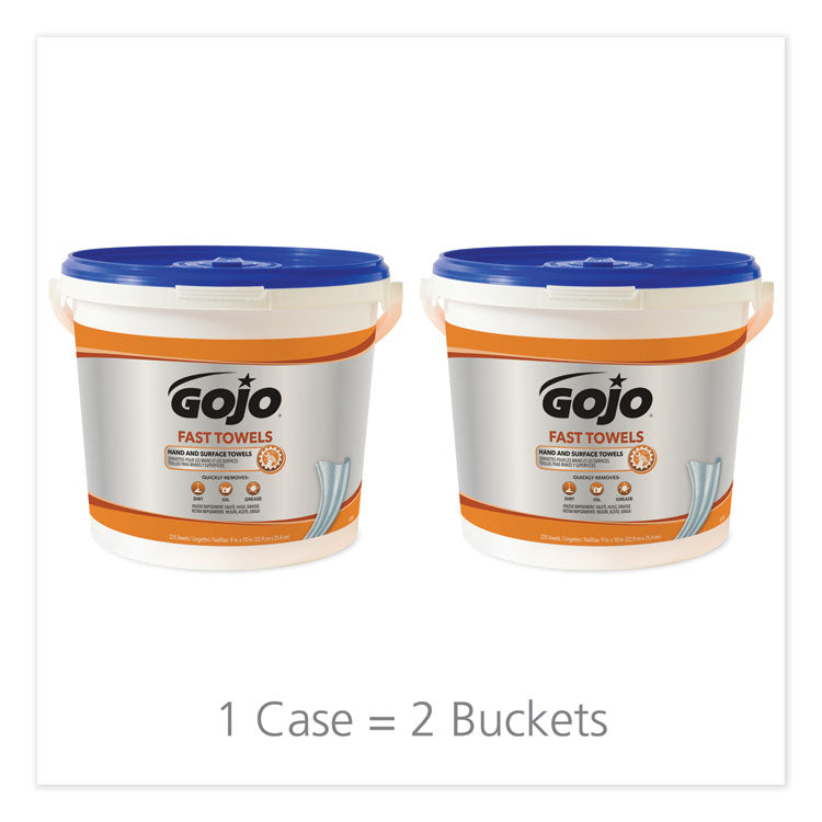 FAST TOWELS Hand Cleaning Towels, 9 x 10, Fresh Citrus, Blue, 225/Bucket, 2 Buckets/Carton