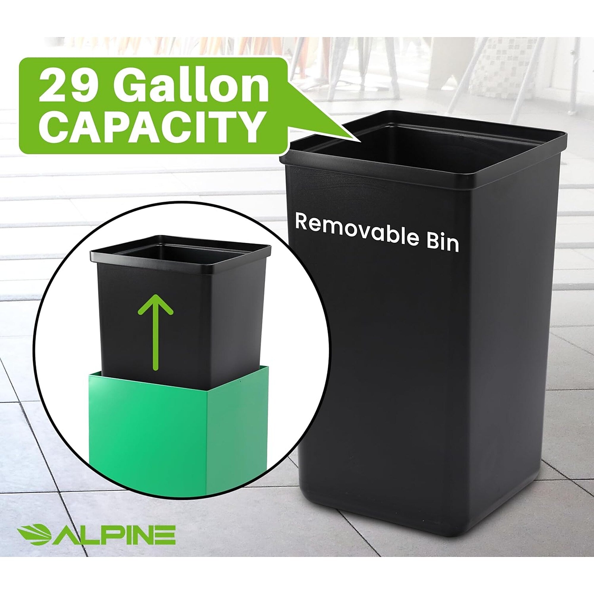 Alpine Industries 29 Gallon Indoor Steel Compost Bin with Mixed Open Lid, Green (4450-GRN-M-COM)