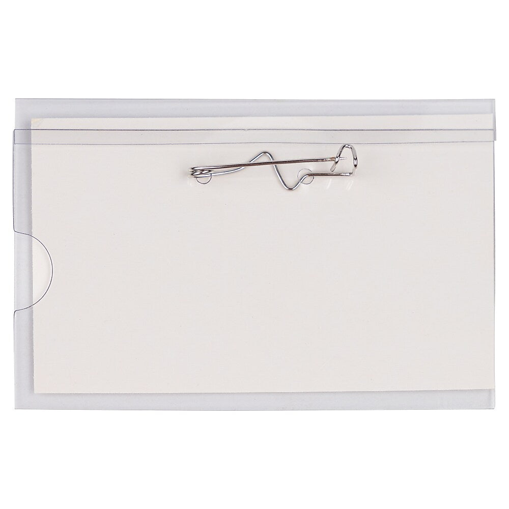 JAM PAPER Plastic Name Tags with Pin, 3 5/8" x 2 1/4", Clear, 24/Pack (401139015)