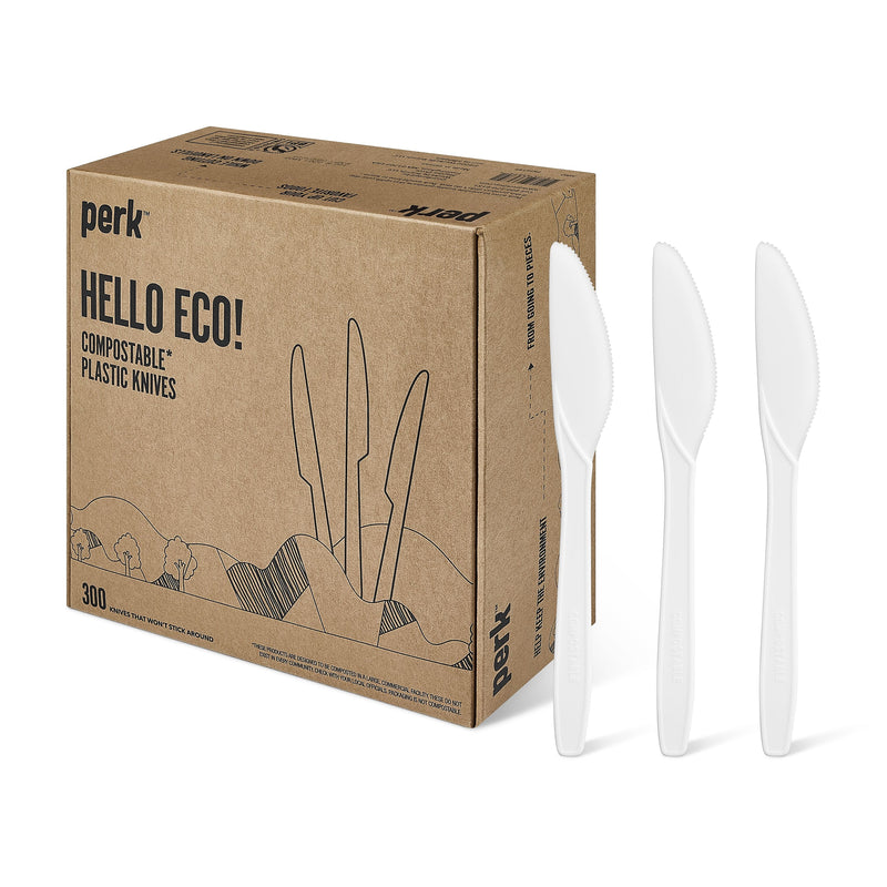Perk™ Eco Compostable PLA Knife, Medium-Weight, White, 300/Pack (PK56199)