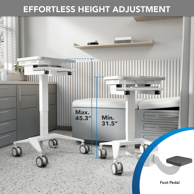 Mount-It! MedHub Mobile Medical Cart Workstation with Tablet Mount and Locking Caster Wheels, White/Grey (MI-16018)