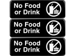 Excello Global Products No Food or Drink Indoor/Outdoor Wall Sign, 9" x 3", Black/White, 3/Pack (EGP-HD-0267)