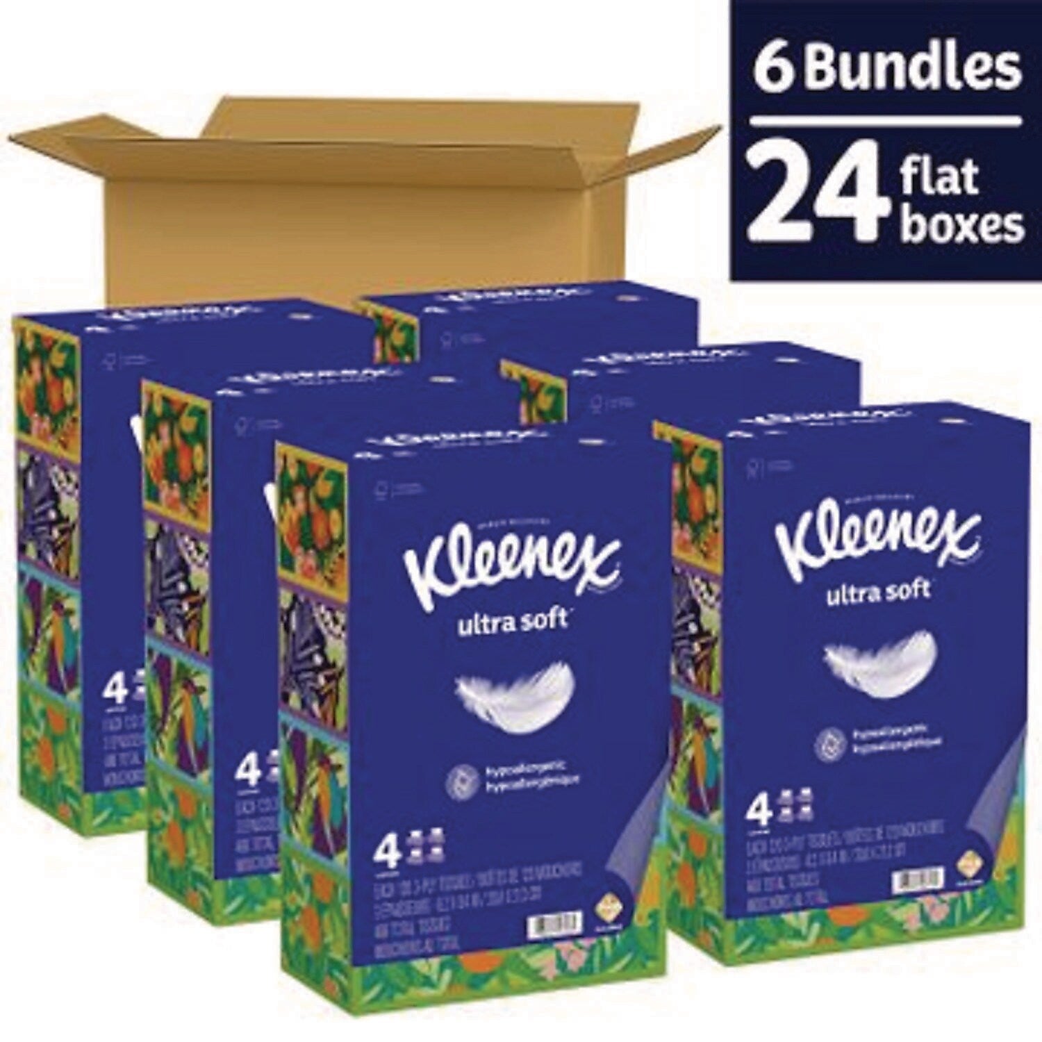 Kleenex Ultra Soft Facial Tissue, 3-Ply, 120 Tissues/Box, 4 Boxes/Pack, 6 Packs/Carton (54315)