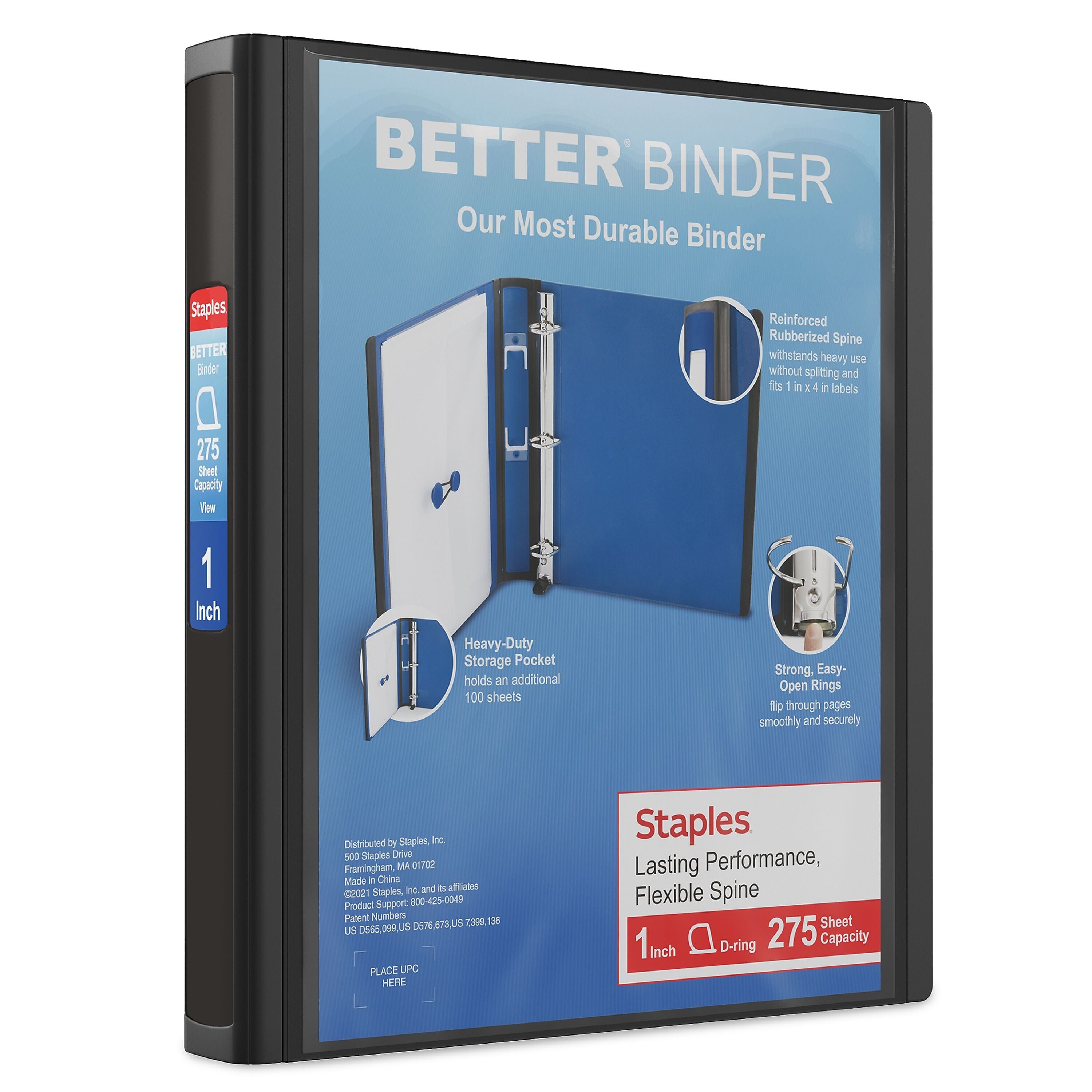 Staples 1" 3-Ring Better Binder, D-Ring, Black (ST55838-CC)