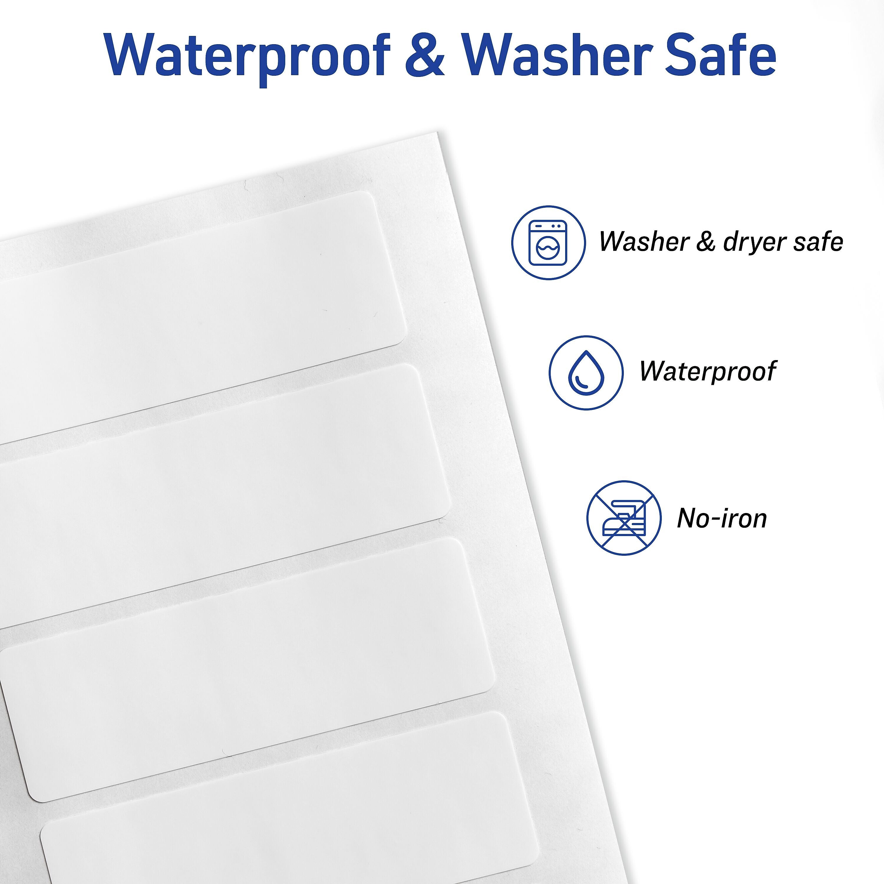 Avery No-Iron Waterproof Fabric Labels, 1" x 3", White, 50 Labels/Pack (40725)