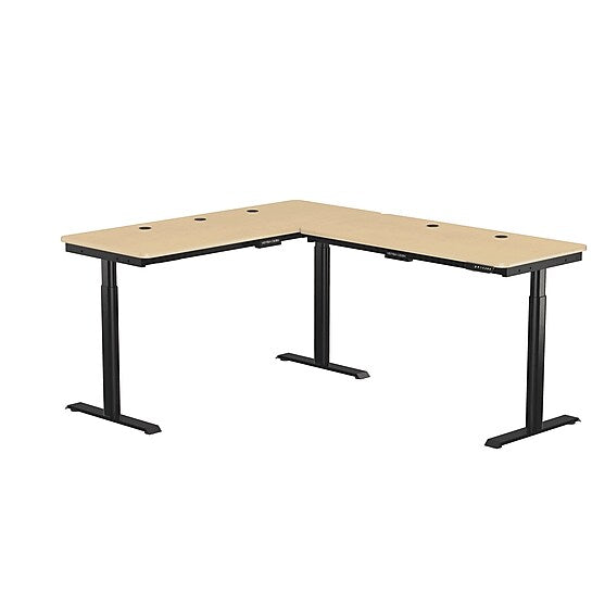 VersaDesk PowerLift 60"W Electric L-Shaped Adjustable Standing Desk, Maple/Black (PLLSD6072-BM-APP)