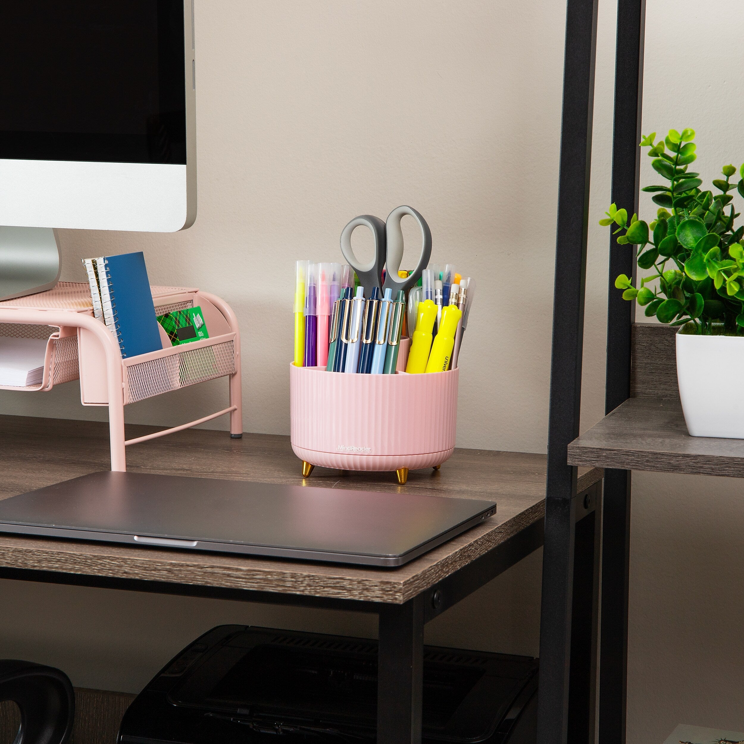 Mind Reader 5-Compartment Rotating Plastic Pen Holder, Pink (SPINPEN-PNK)