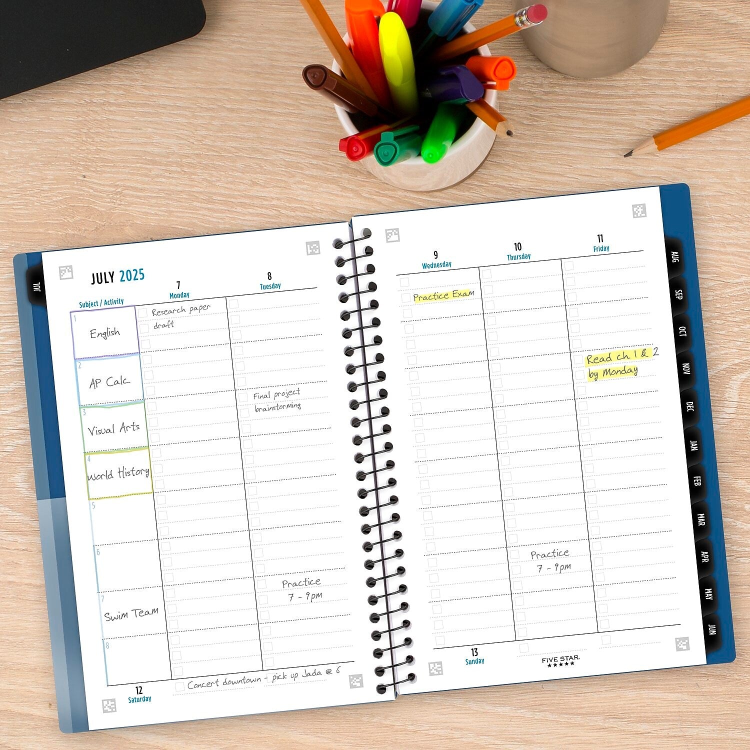 2025-2026 Five Star Customizable 5.5" x 8.5" Academic Year Weekly & Monthly Planner, Plastic Cover, Assorted Colors