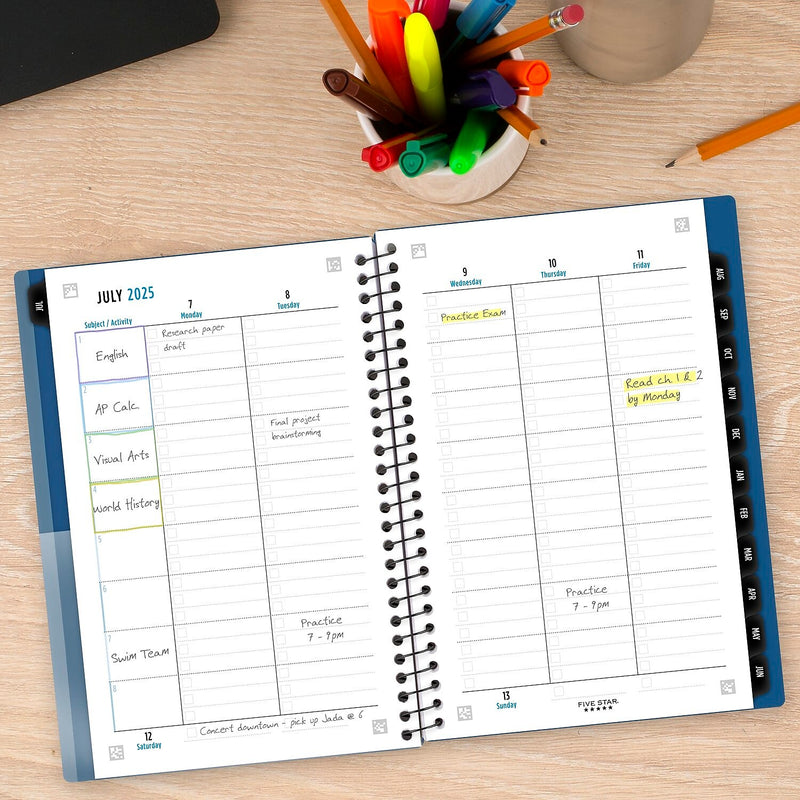 2025-2026 Five Star Customizable 5.5" x 8.5" Academic Year Weekly & Monthly Planner, Plastic Cover, Assorted Colors