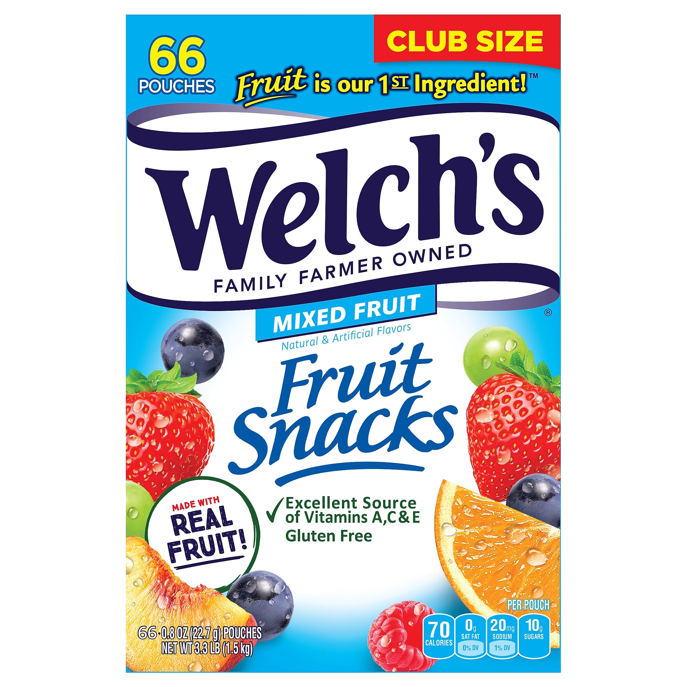 Welch's Gluten Free Mixed Fruit Snacks Gummies, 0.8 oz., 66/Box (PIM68868)