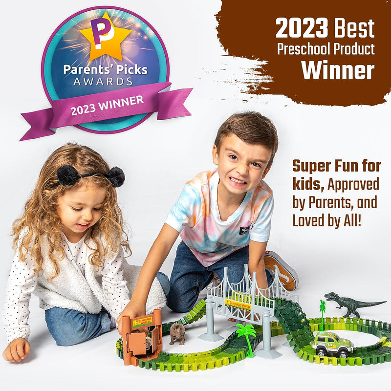 JITTERYGIT Dino Journey Race Track Site Toy Set, 177 Pieces/Pack (DINO-TRACK-GID-JOURNEY-SET - GREEN)