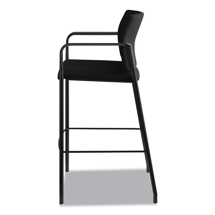 Accommodate Series Cafe Stool with Fixed Arms, Supports Up to 300 lb, 30" Seat Height, Black Seat, Black Back, Black Base