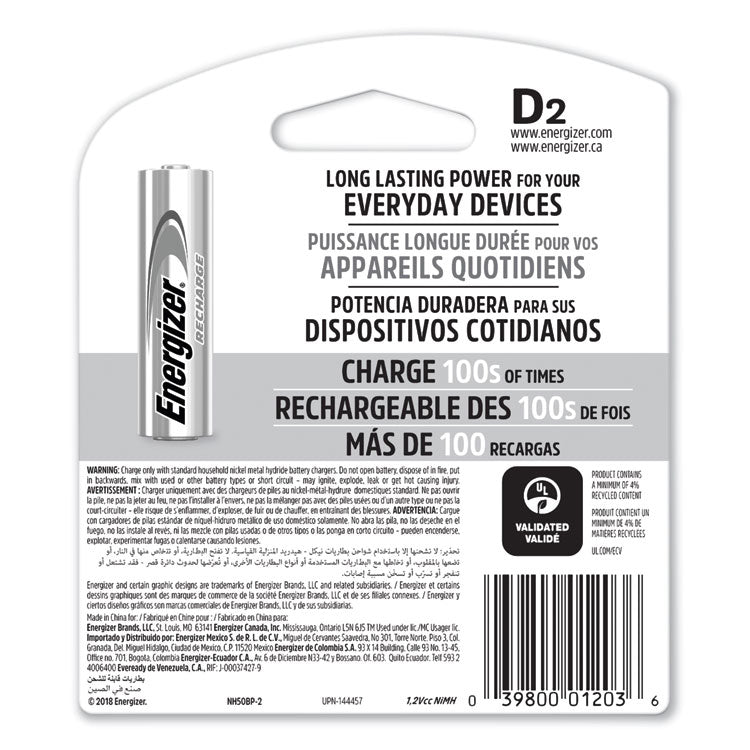 Nimh Rechargeable D Batteries, 1.2 V, 2/pack