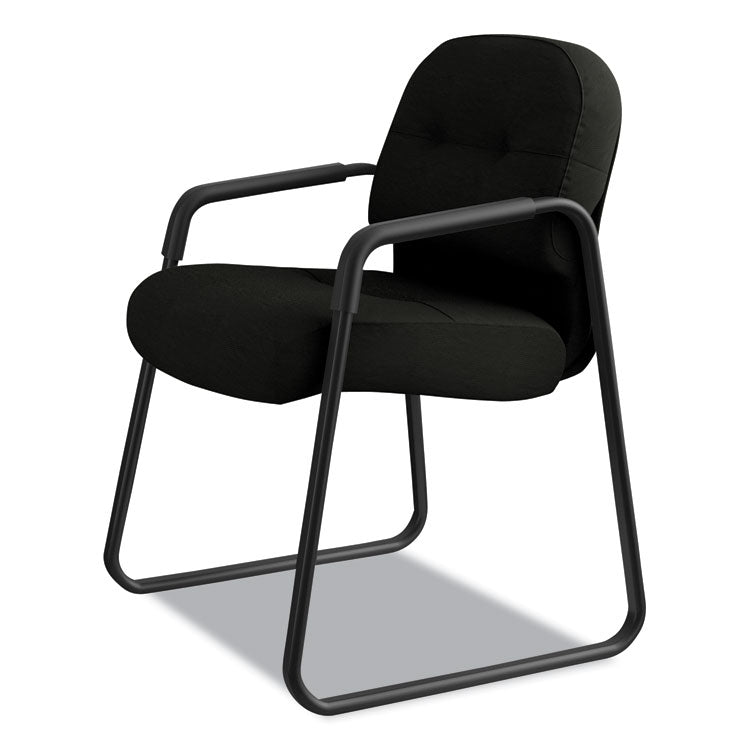 Pillow-Soft 2090 Series Guest Arm Chair, Leather Upholstery, 31.25" x 35.75" x 36", Black Seat, Black Back, Black Base
