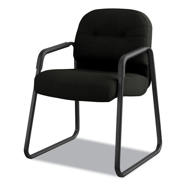 Pillow-Soft 2090 Series Guest Arm Chair, Leather Upholstery, 31.25" x 35.75" x 36", Black Seat, Black Back, Black Base