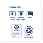 Universal Hardwound Roll Towel, 1-Ply, 7.88" x 800 ft, Natural, 6/Carton