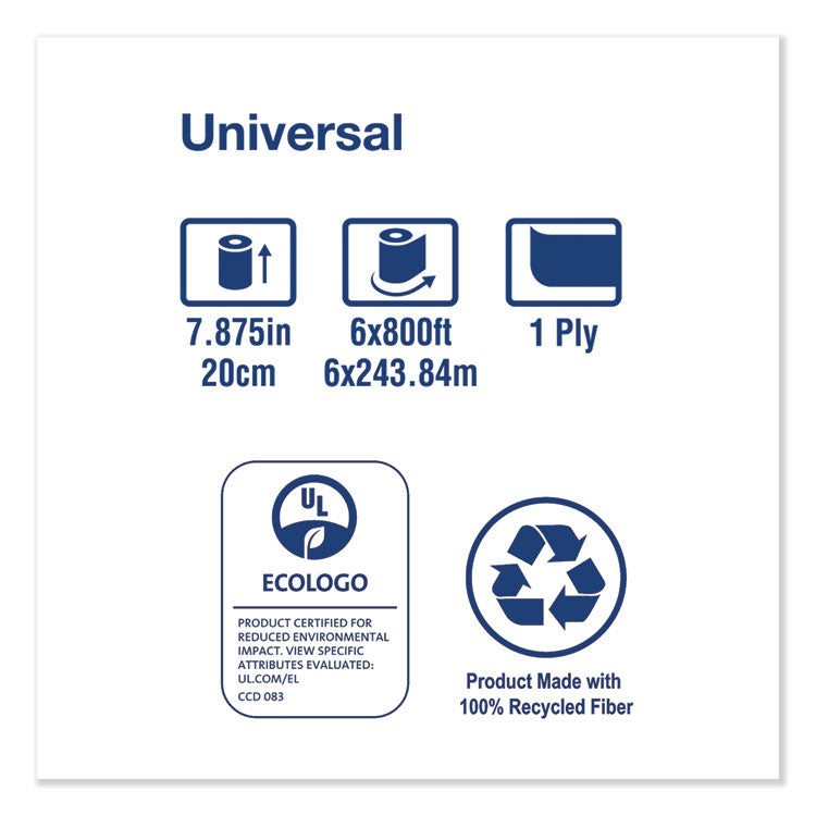 Universal Hardwound Roll Towel, 1-Ply, 7.88" x 800 ft, Natural, 6/Carton