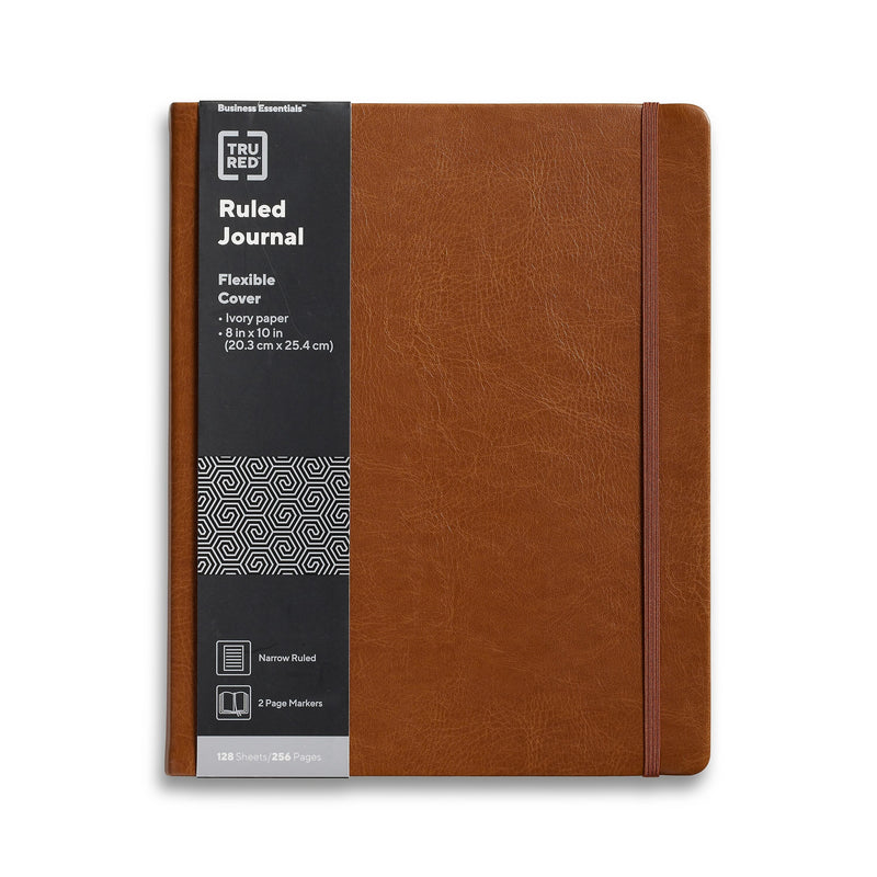 TRU RED™ 8” x 10” Large Flexible Cover Narrow Ruled Journal, Cognac (TR61953)
