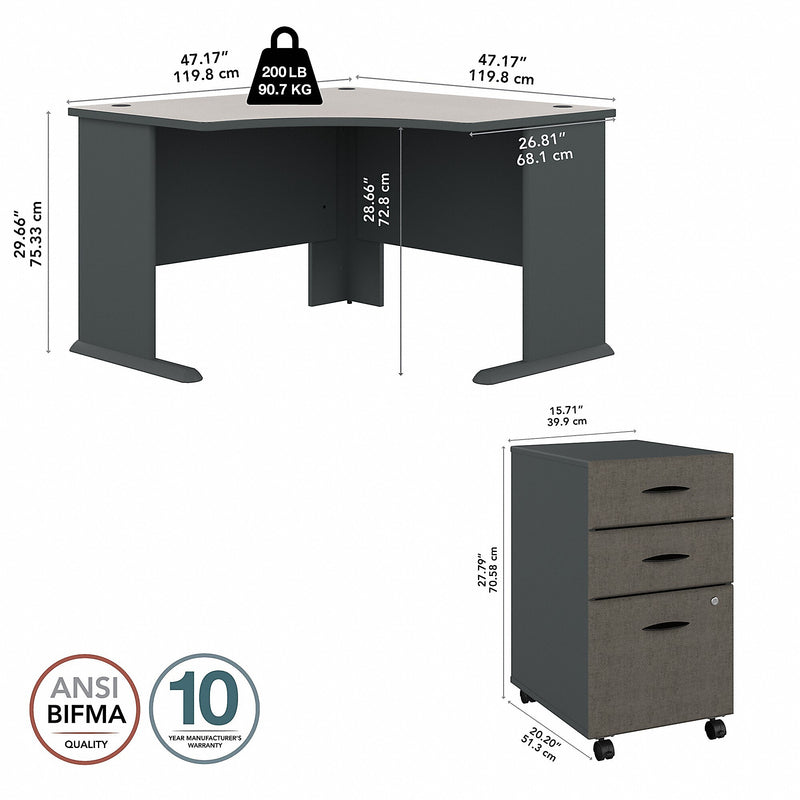 Bush Business Furniture Cubix 48"W Corner Desk with Mobile File Cabinet, Slate/White Spectrum (SRA035SLSU)