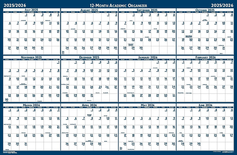2025-2026 House of Doolittle 37" x 24" Academic Yearly Dry Erase Wall Calendar, Reversible (395-26)