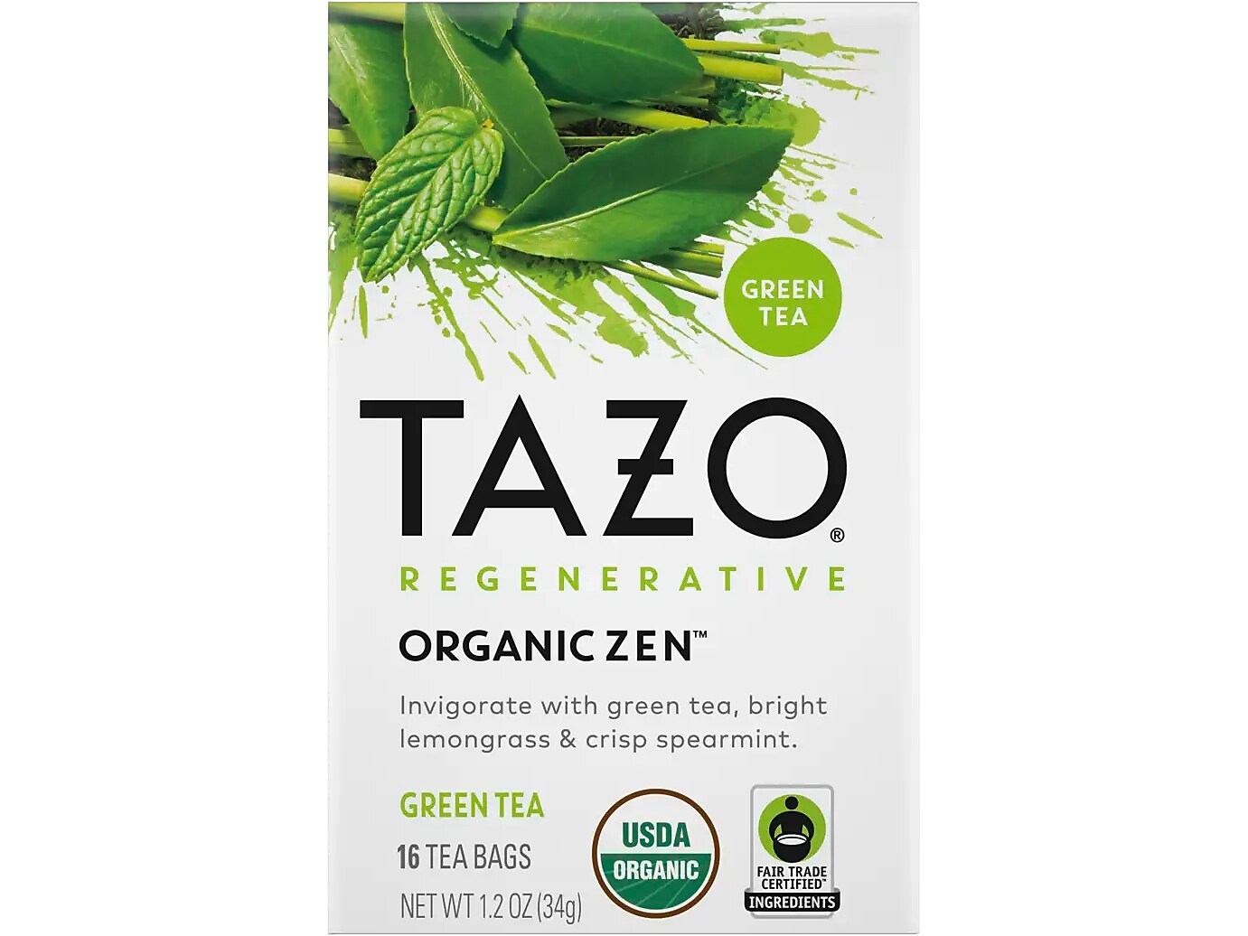 Tazo Zen Green Tea, Tea Bag, 1.2 Oz., 16/Box (10794522003096)