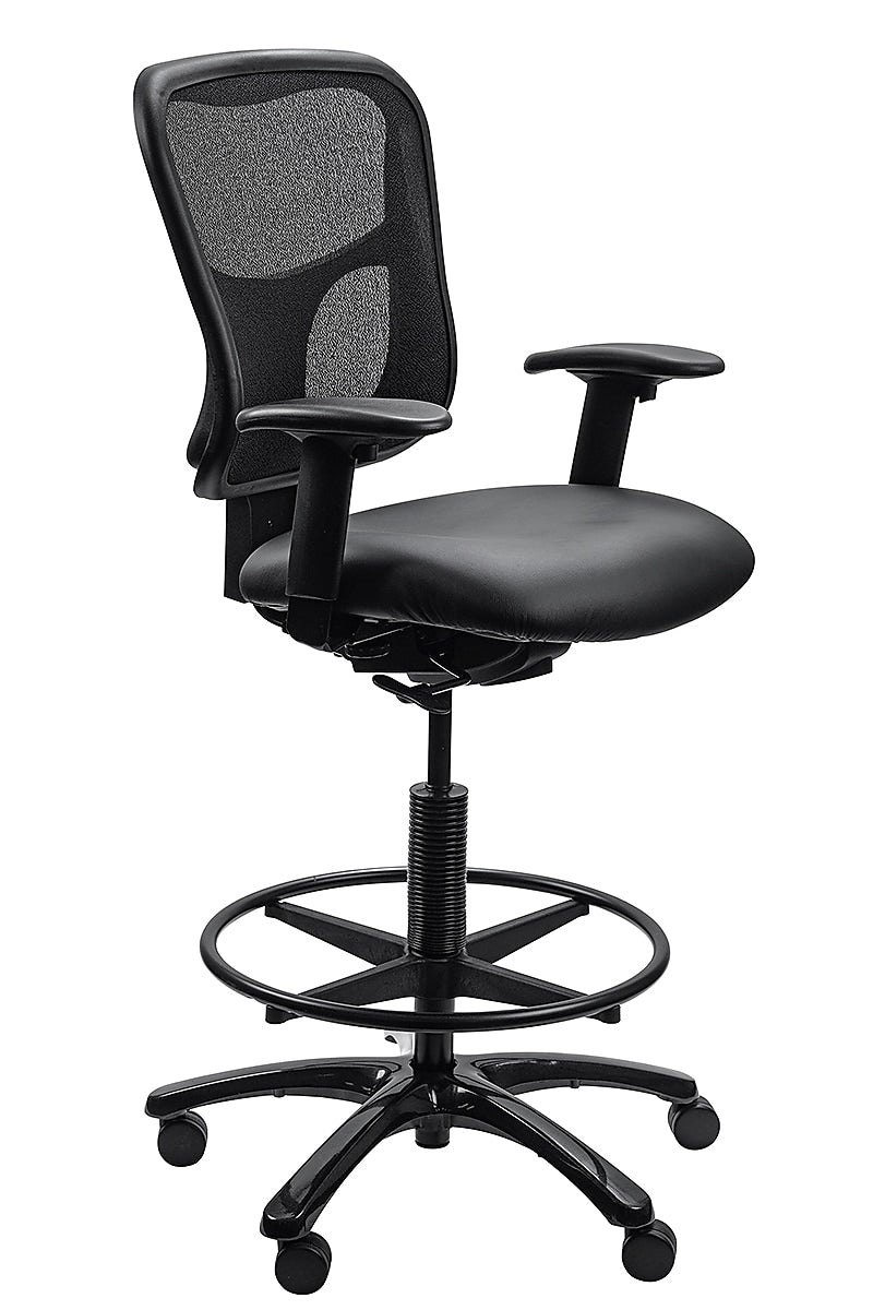 Tempur-Pedic Vinyl Drafting Stool with Backrest and Footrest with Lumbar Support, Black (TP8200-DBLKV)