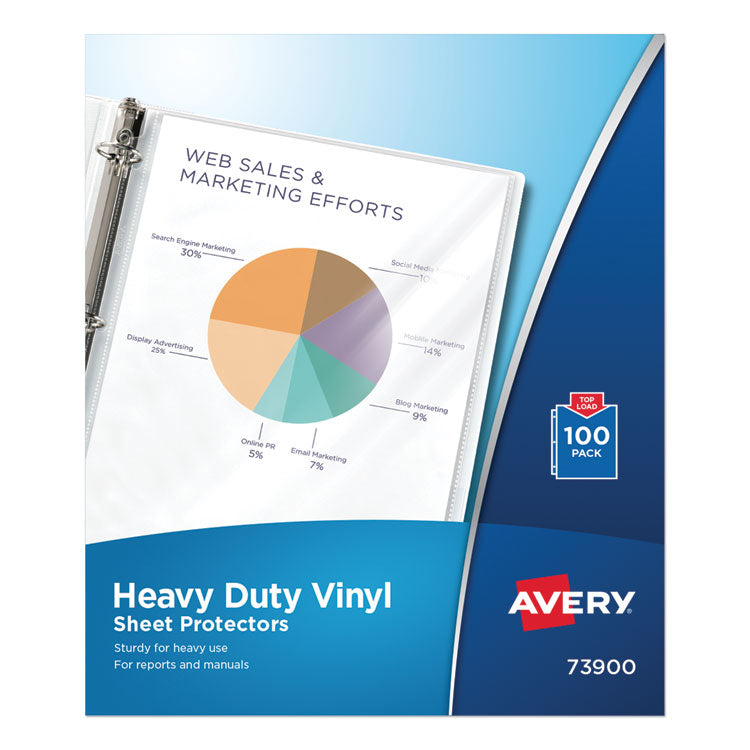Heavy Duty Vinyl Sheet Protector Value Pack, Side: 3-Hole Punched, Top Load 8.5 x 11 Insert, Clear Front, 100/Box