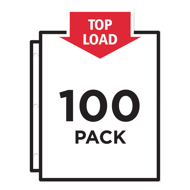 Heavy Duty Vinyl Sheet Protector Value Pack, Side: 3-Hole Punched, Top Load 8.5 x 11 Insert, Clear Front, 100/Box
