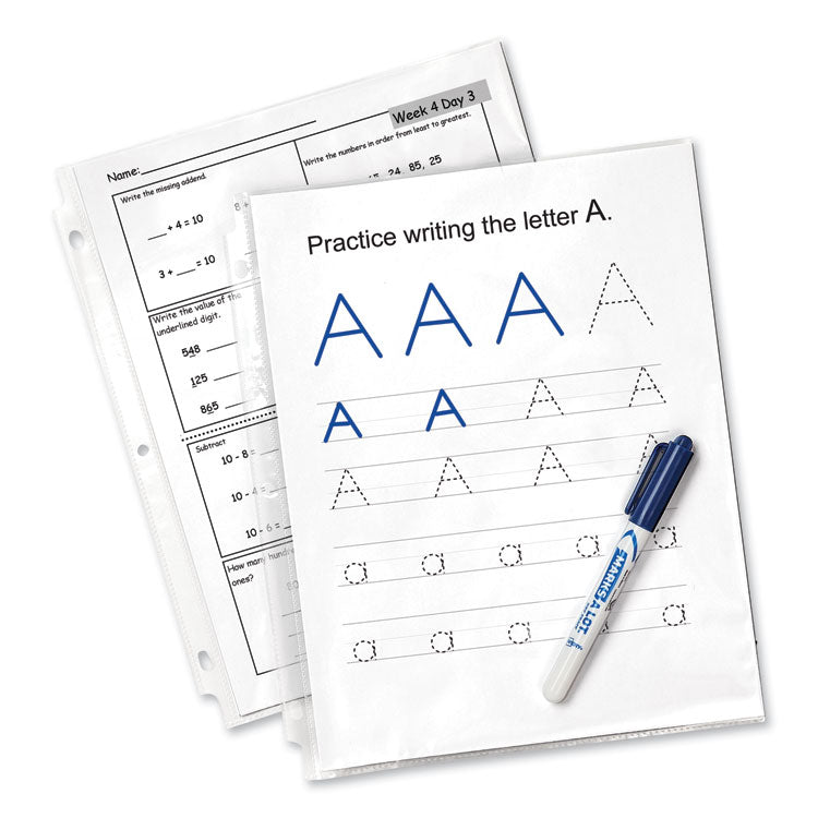 Economy Weight Sheet Protector, Light-Duty, Side: 3-Hole Punched, Top Load 8.5 x 11 Insert, Clear Front, 100/Box