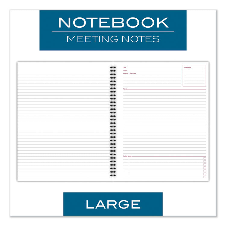 Wirebound Guided Business Notebook, Meeting Note Format, Dark Gray Linen Cover, (80) 11 x 8.25 Sheets