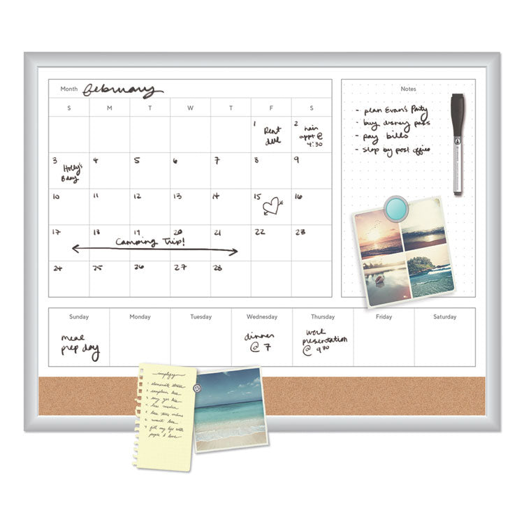 4N1 Magnetic Dry Erase Combo Board, Week/Month Planning, 24 x 18 (Actual Size: 23 x 17), Tan/WH Surface, Satin Aluminum Frame