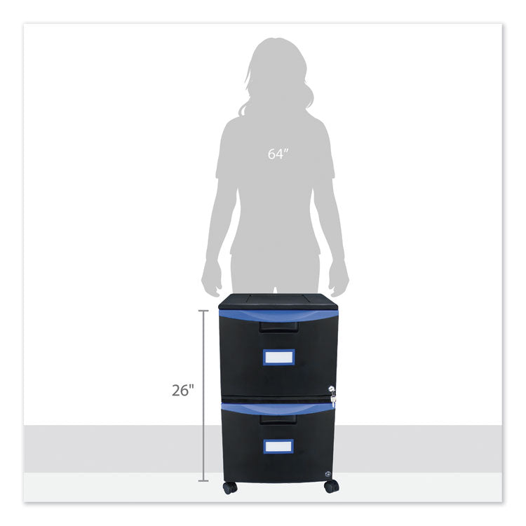 Two-Drawer Mobile Filing Cabinet, 2 Legal/letter-Size File Drawers, Black/blue, 14.75" X 18.25" X 26"