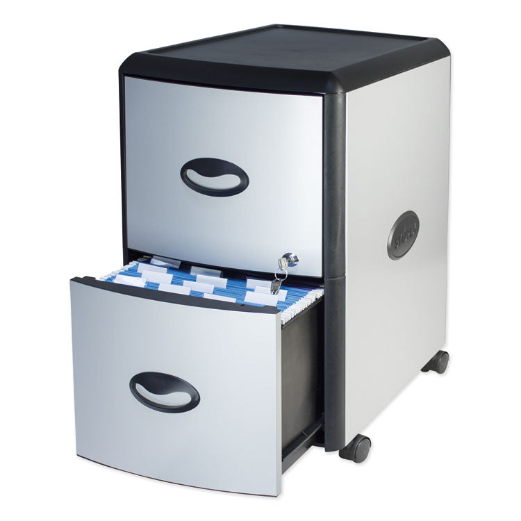 Mobile Filing Cabinet With Metal Siding, 2 Letter-Size File Drawers, Silver/black, 19" X 15" X 23"