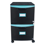Two-Drawer Mobile Filing Cabinet, 2 Legal/letter-Size File Drawers, Black/teal, 14.75" X 18.25" X 26"