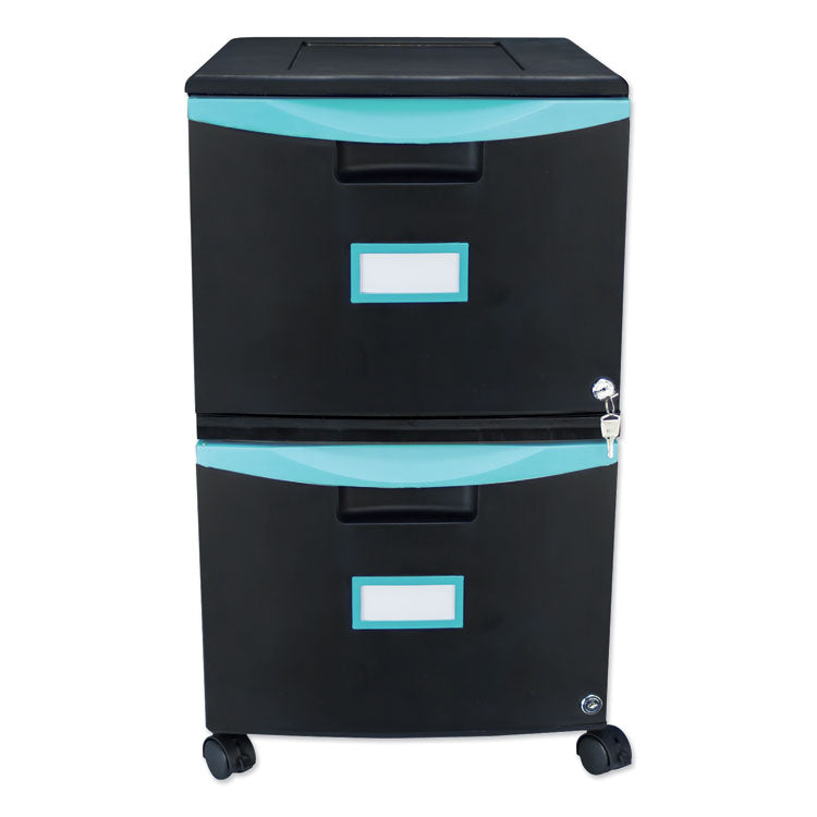 Two-Drawer Mobile Filing Cabinet, 2 Legal/letter-Size File Drawers, Black/teal, 14.75" X 18.25" X 26"