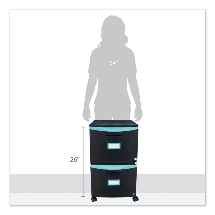 Two-Drawer Mobile Filing Cabinet, 2 Legal/letter-Size File Drawers, Black/teal, 14.75" X 18.25" X 26"