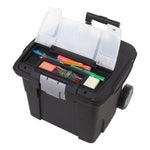 Premium Mobile File Transport Box with Telescoping Handle and Organizer Tray, Letter Files, 15" x 16.38" x 14.25", Black/Gray