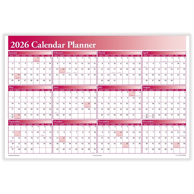 2026 ComplyRight Full Calendar Planner 36" x 24" Yearly Dry Erase Wall Calendar, Burgundy (J0056BU)