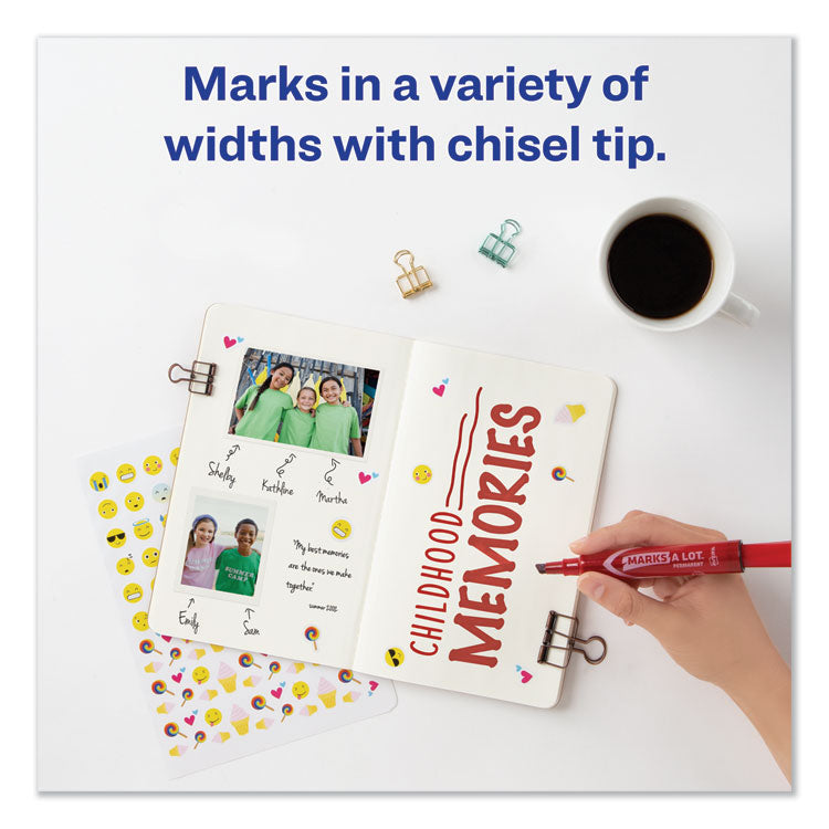 Marks A Lot Regular Desk-Style Permanent Marker, Broad Chisel Tip, Red, Dozen (7887)