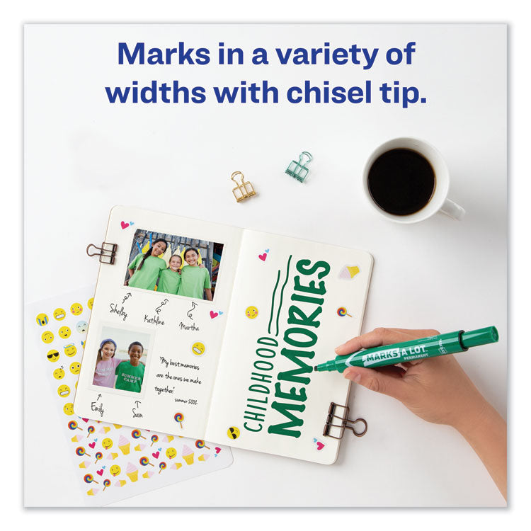 Marks A Lot Large Desk-Style Permanent Marker, Broad Chisel Tip, Green, Dozen (8885)