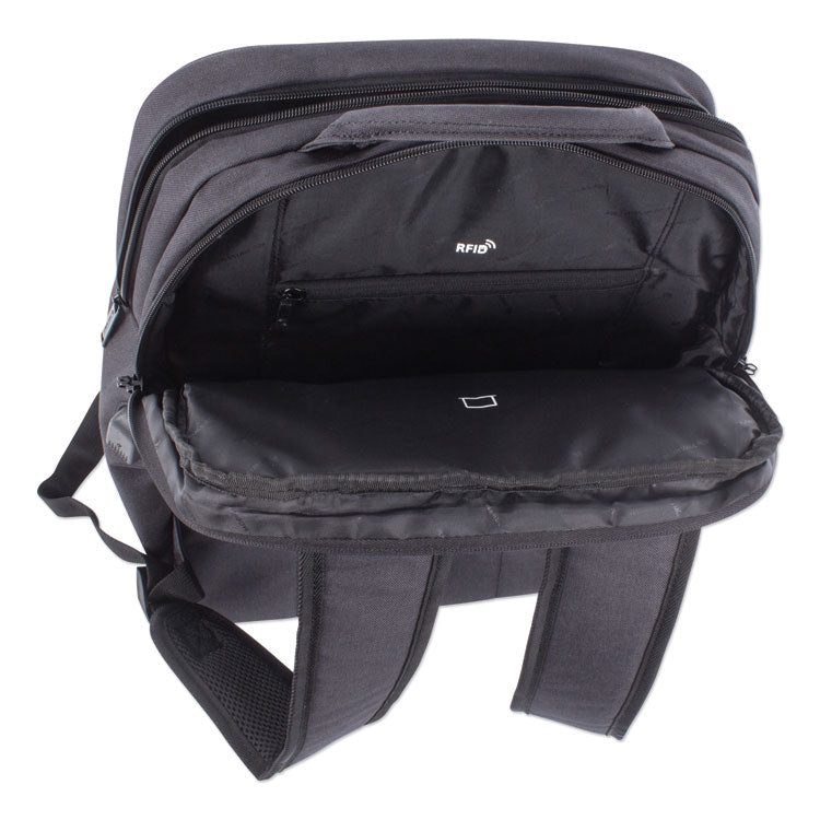 Cadence 2 Section Business Backpack, Fits Devices Up to 15.6", Polyester, 6 x 6 x 17, Charcoal