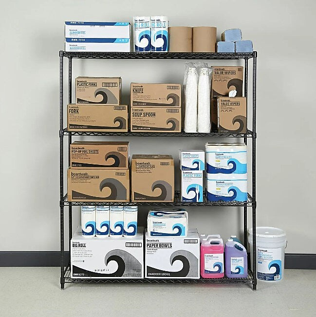Alera All-Purpose Wire Shelving Starter Kit, 4-Shelf, 60 X 18 X 72, Black Anthracite+
