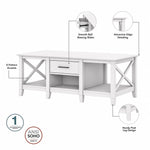 Bush Furniture Key West 47" x 24" Coffee Table, Pure White Oak (KWT148WT-03)