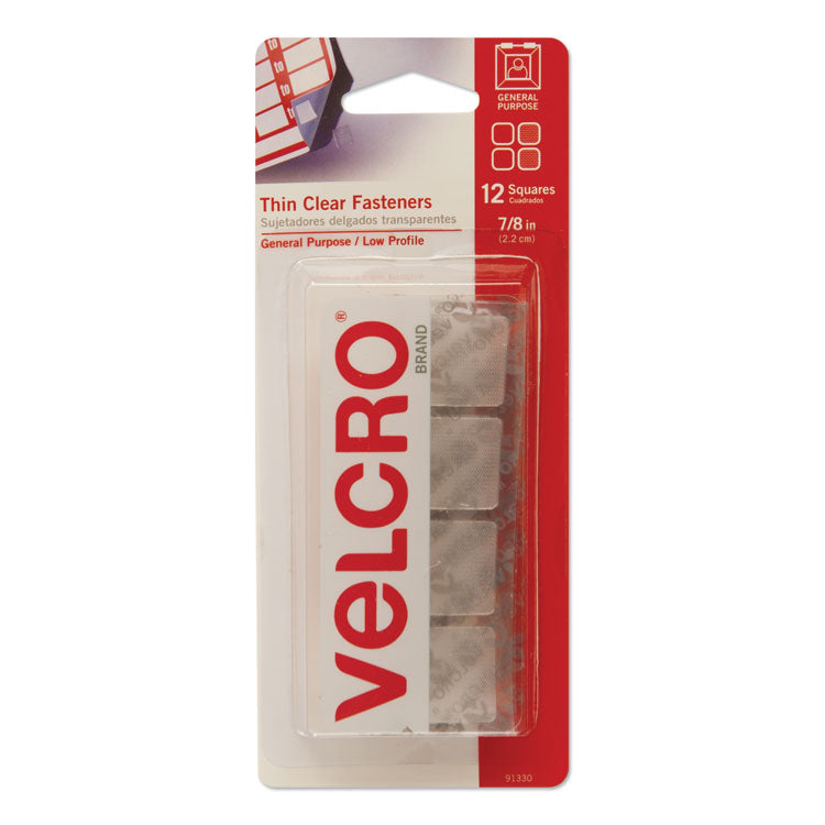 Sticky-Back Fasteners, Removable Adhesive, 0.88" X 0.88", Clear, 12/pack