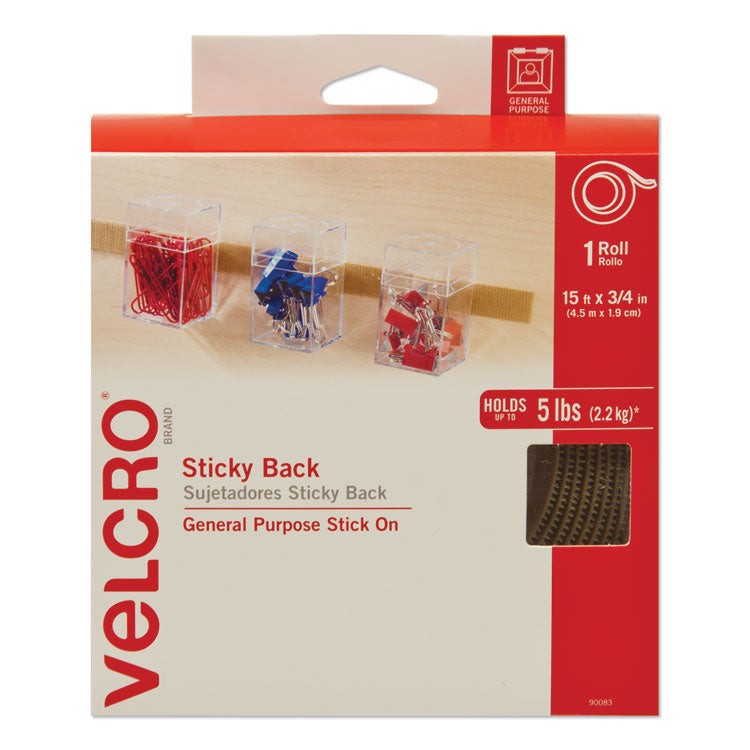 Sticky-Back Fasteners With Dispenser, Removable Adhesive, 0.75" X 15 Ft, Beige