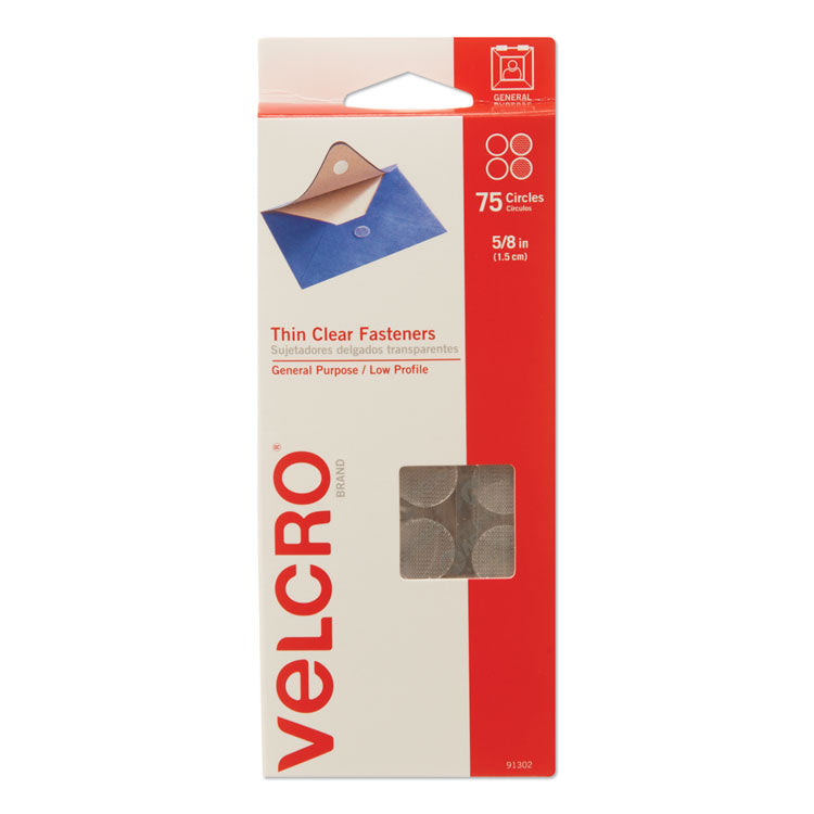 Sticky-Back Fasteners, Removable Adhesive, 0.63" Dia, Clear, 75/pack
