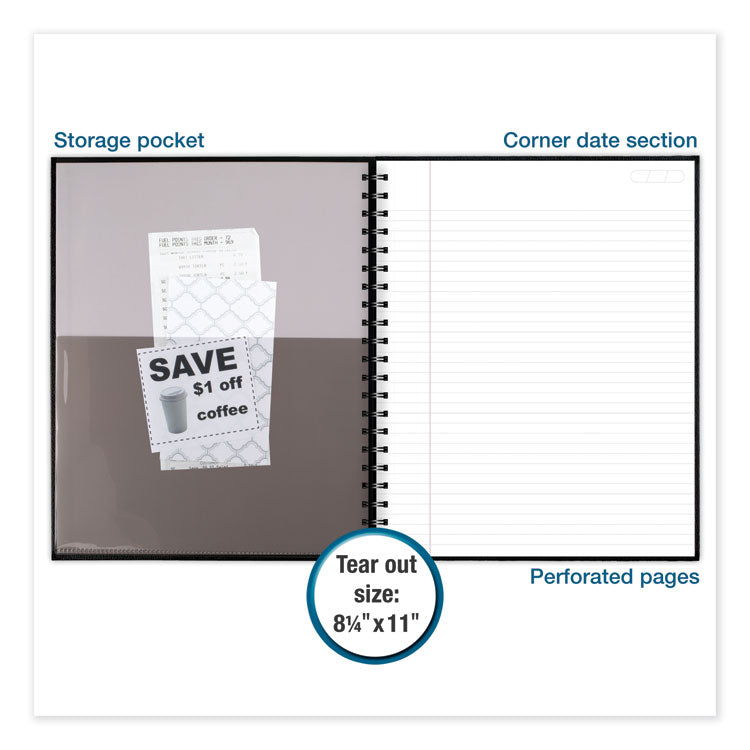Hardbound Notebook with Pocket, 1-Subject, Wide/Legal Rule, Black Cover, (96) 11 x 8.5 Sheets
